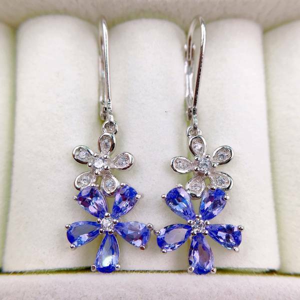 925銀耳環 天然坦桑石