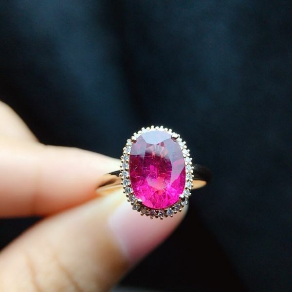 18k真金真鑽 碧璽戒指 送證書