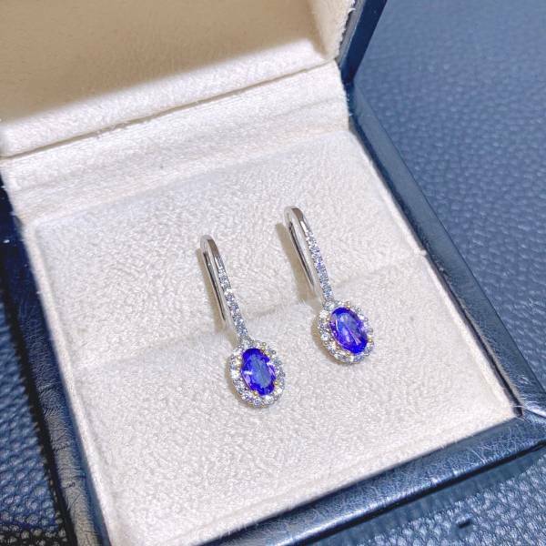 925銀耳環 天然坦桑石