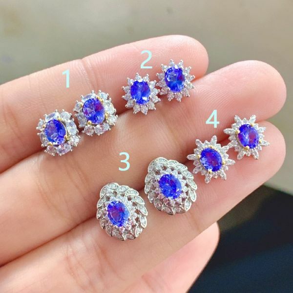 925銀耳環 天然坦桑石