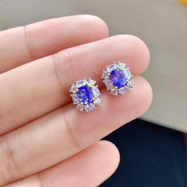 925銀耳環 天然坦桑石