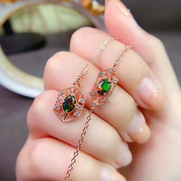 925銀套組 小清新款黑歐泊