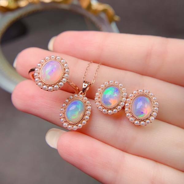 925銀套組 絕美純天然澳寶歐泊