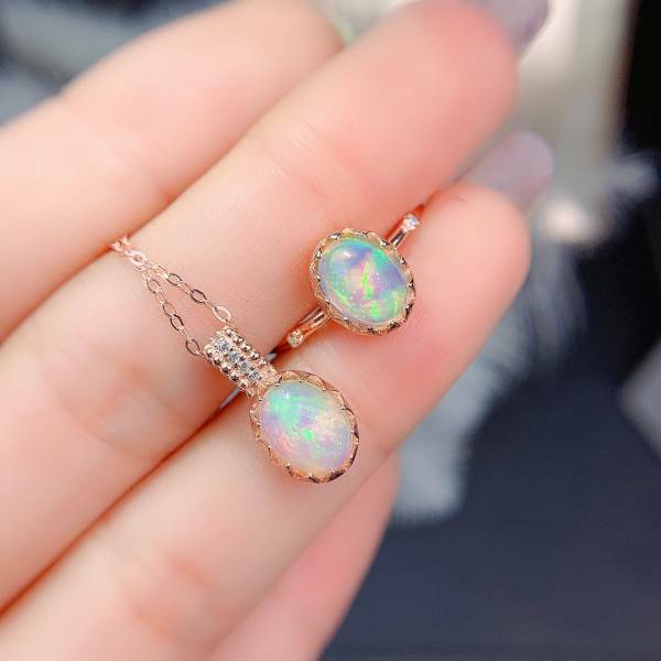 925銀套組 絕美純天然澳寶歐泊