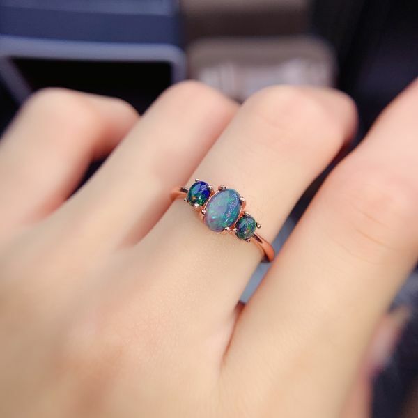 925銀戒指 純天然黑歐泊