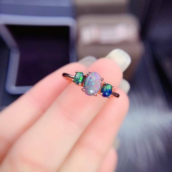 925銀戒指 純天然黑歐泊