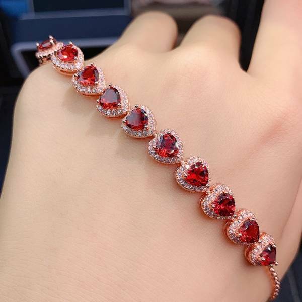 925銀手鍊 天然莫三比克酒紅石榴石