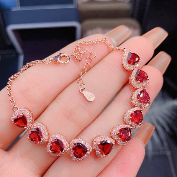 925銀手鍊 天然莫三比克酒紅石榴石
