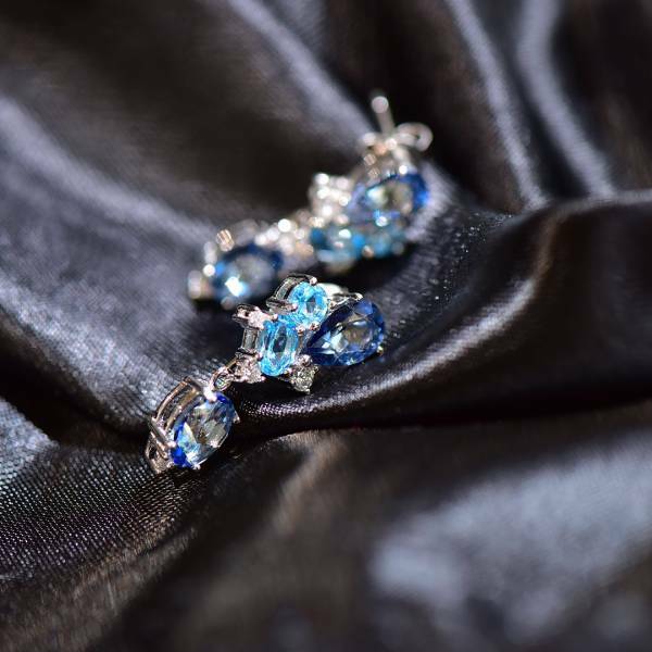 925銀耳環 天然托帕石