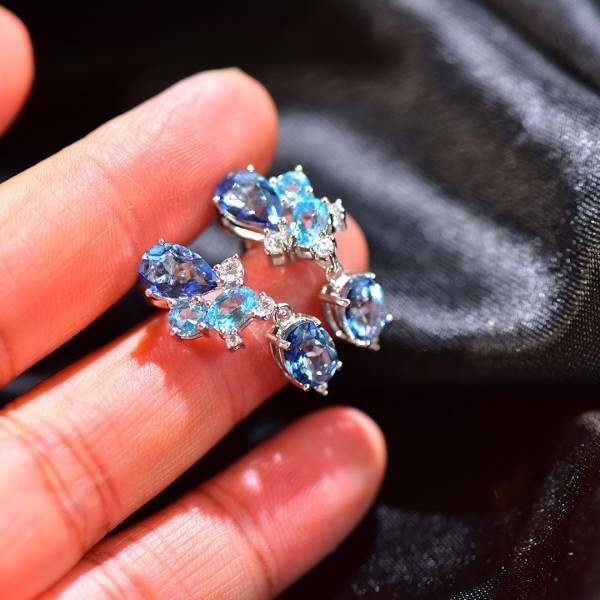 925銀耳環 天然托帕石