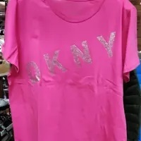 [S] DKNY DIAGONAL RHINESTONE LOGO TEE,PINK, B2101914-PNK (SD595)