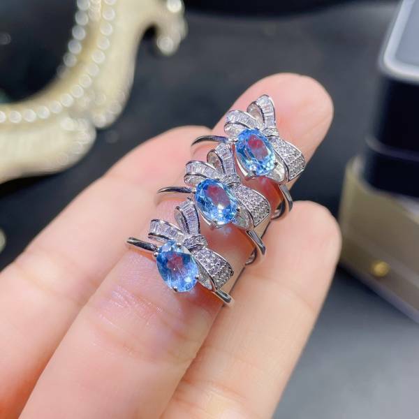 925銀戒指 天然倫敦藍托帕石