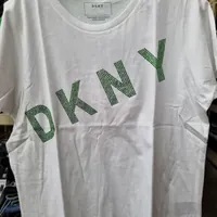 [S] DKNY DIAGONAL RHINESTONE LOGO TEE,WHITE/GREEN, B2101914-WGE (SD597)