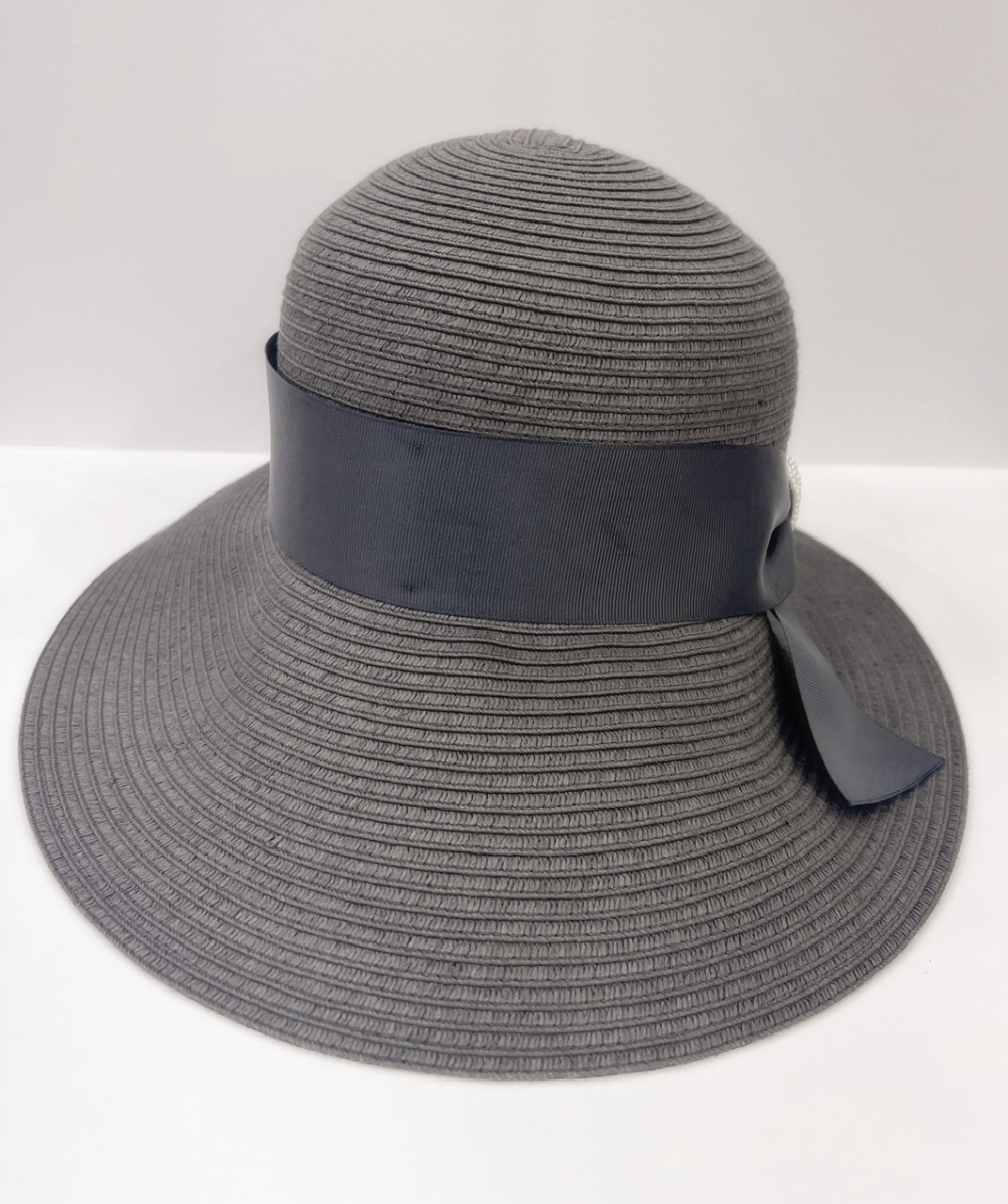 緞帶珍珠蝴蝶結草編帽