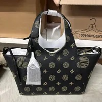 [S] DKNY THE MEDIUM LOGO EFFORTLESS TOTE,EBONY/BLACK, 755406970685 (SD608)