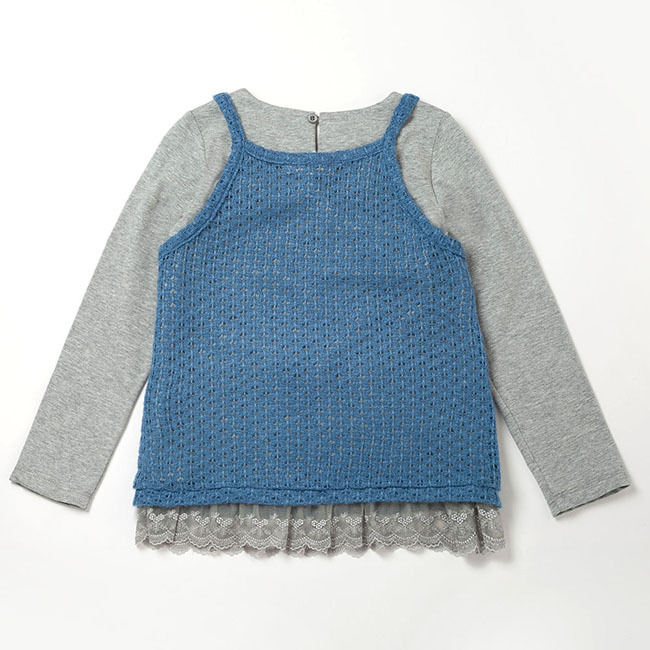 PIPPY細肩毛線背心二件式彈性長袖上衣 藍