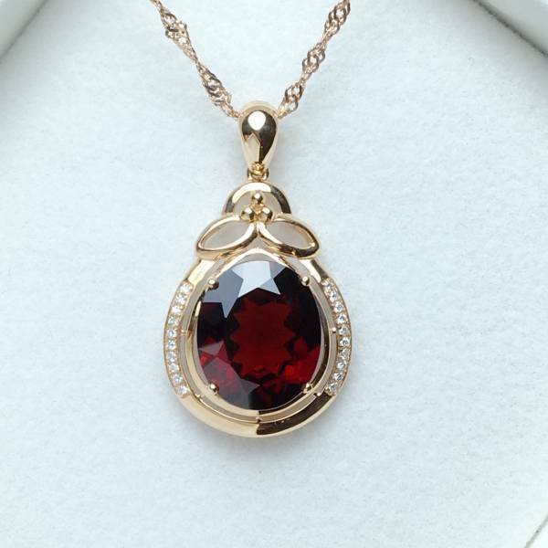 18k真金真鑽 天然石榴石吊墜 送證書
