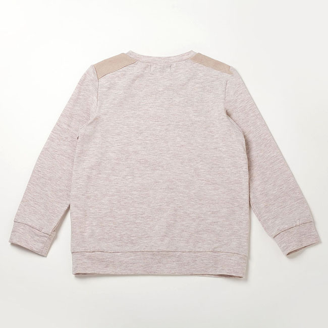 PIPPY 素雅圓領剪接袋口彈性棉長袖上衣 米