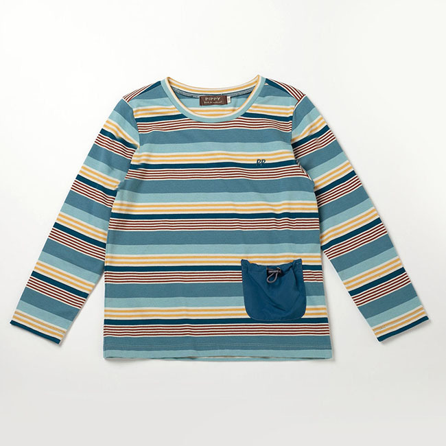 PIPPY 彩色條紋彈性棉圓領長袖上衣 藍