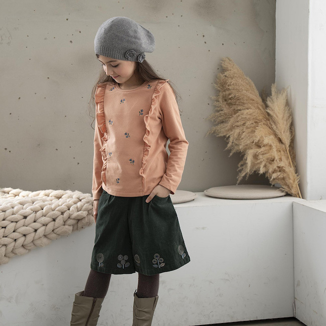 PIPPY 活潑荷葉邊圓領長袖上衣 粉橙