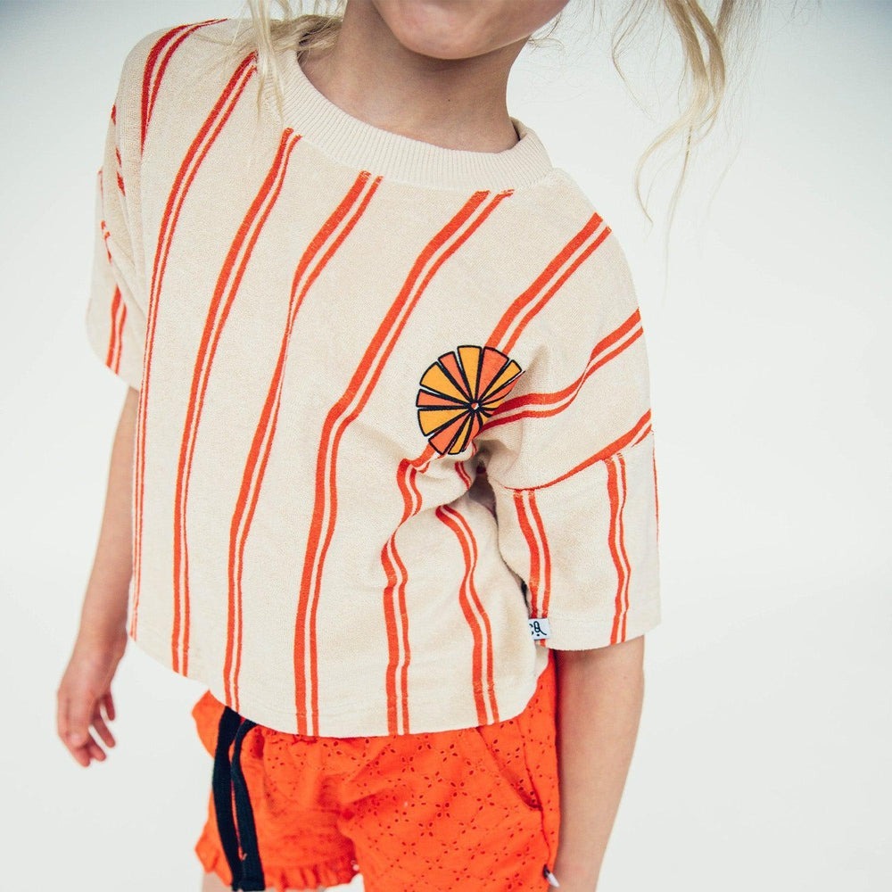 荷蘭CarlijnQ 有機棉短版鮮橙上衣 - Stripes Flame