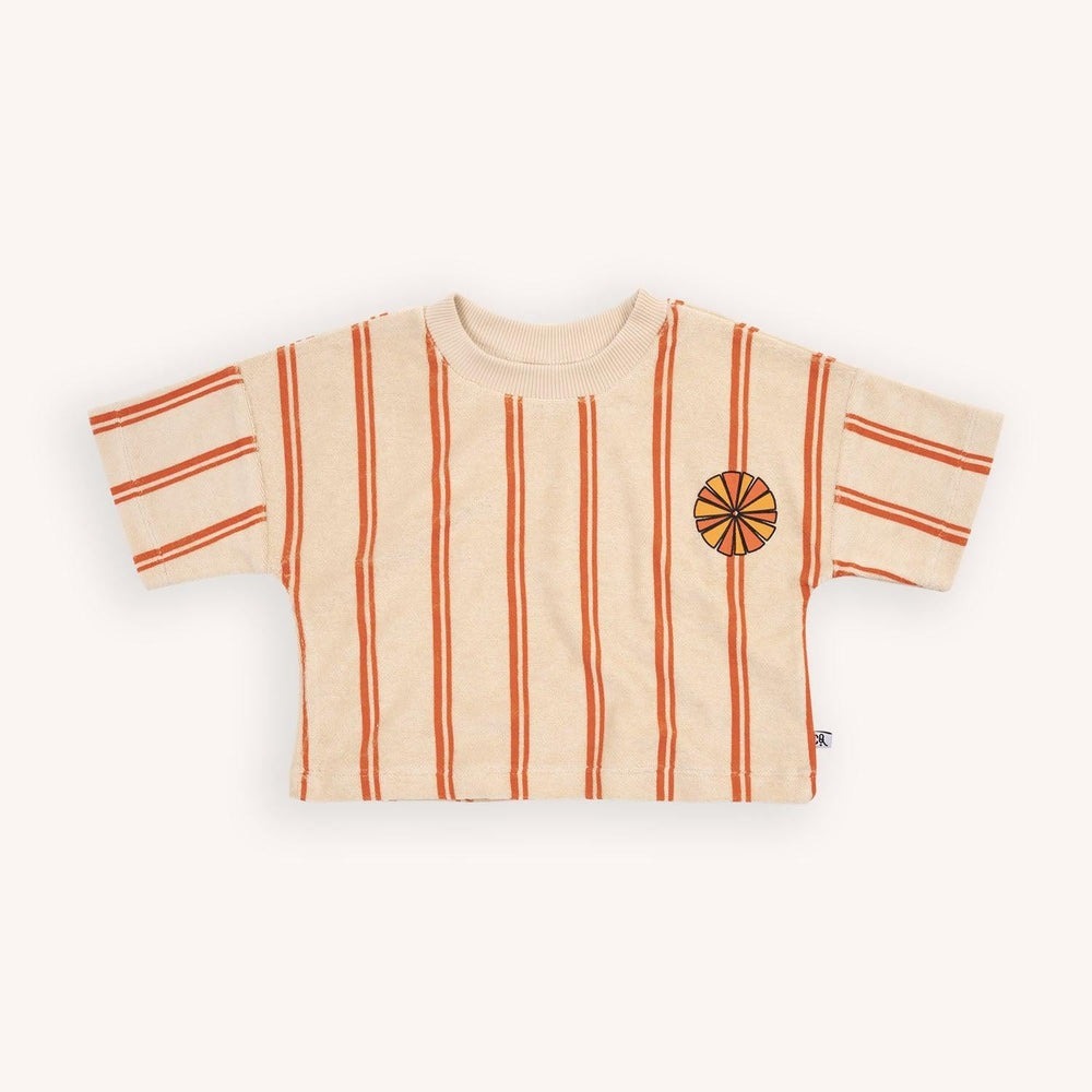 荷蘭CarlijnQ 有機棉短版鮮橙上衣 - Stripes Flame