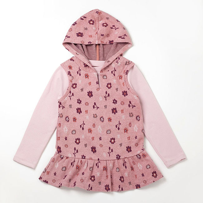 PIPPY 俏皮櫻桃小花印花連帽長袖上衣 玫瑰