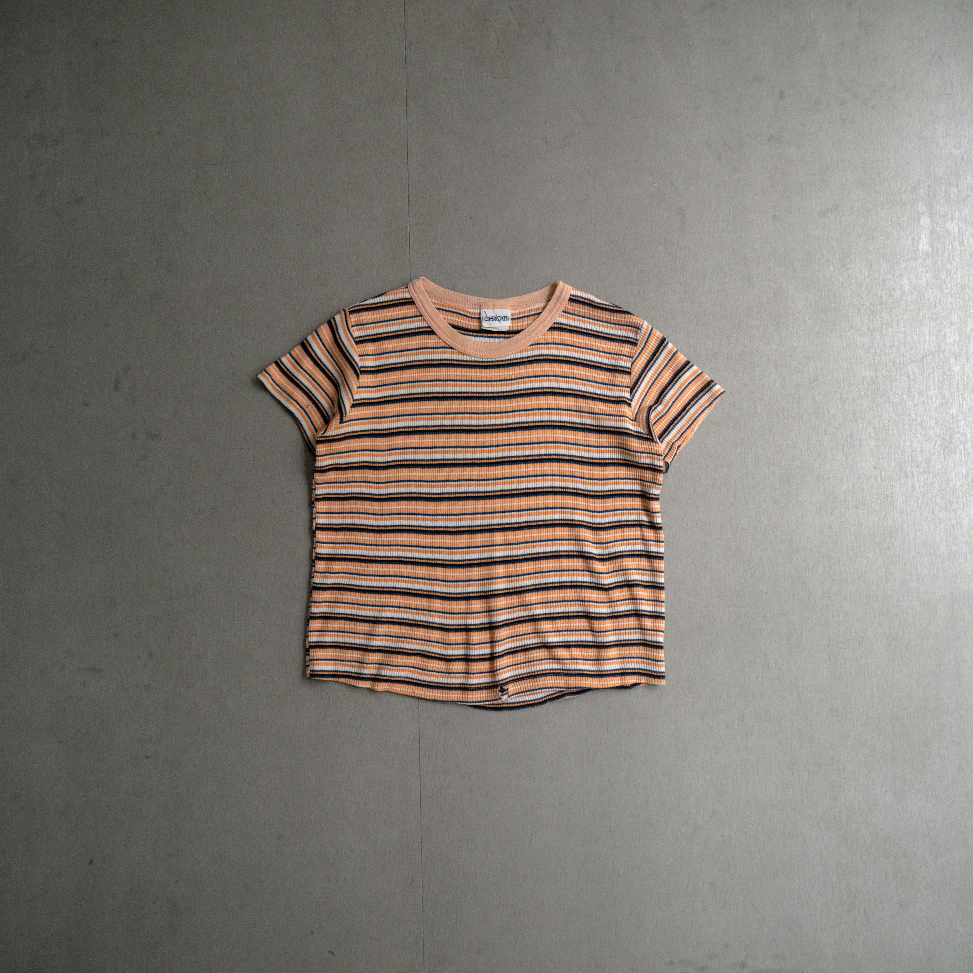 VINTAGE RIBBED TEE 美國製 粉橘 條紋 合身 螺紋 女裝 短袖 T恤 上衣