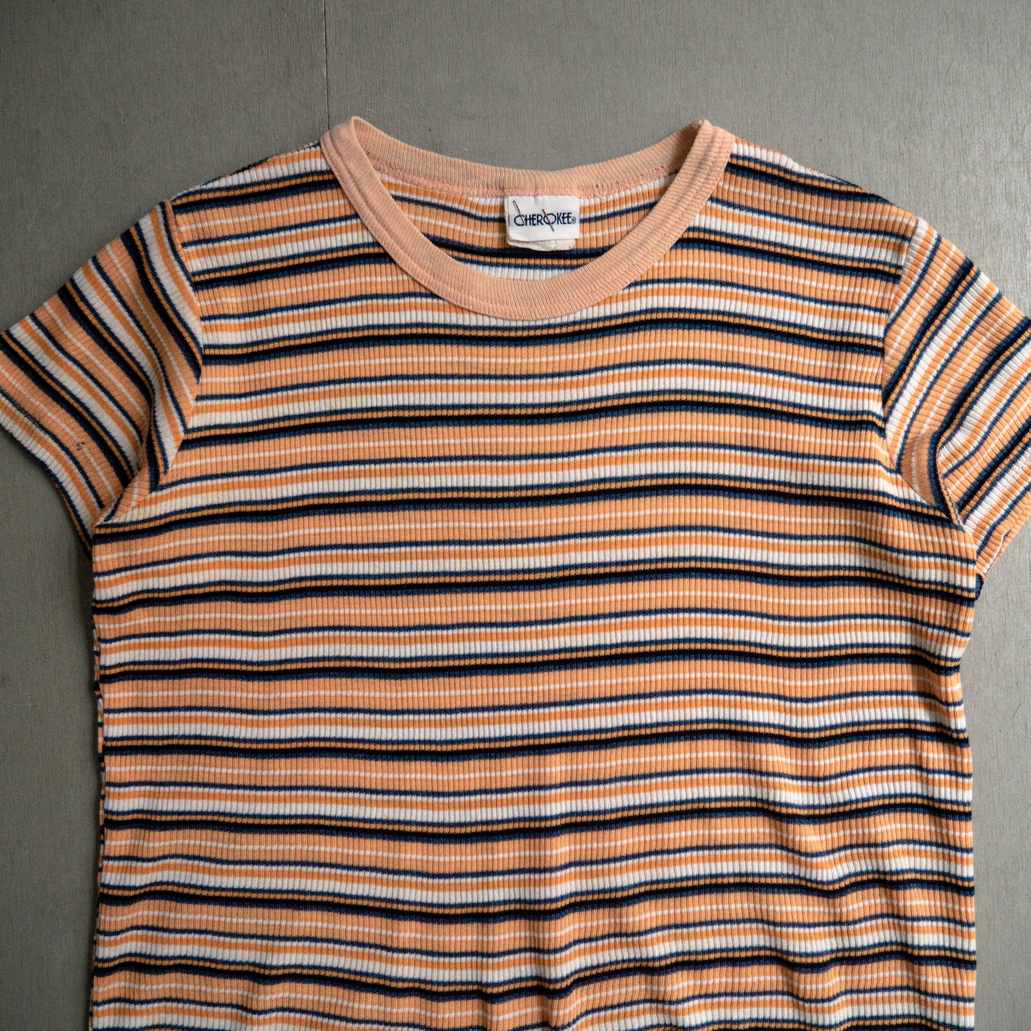 VINTAGE RIBBED TEE 美國製 粉橘 條紋 合身 螺紋 女裝 短袖 T恤 上衣