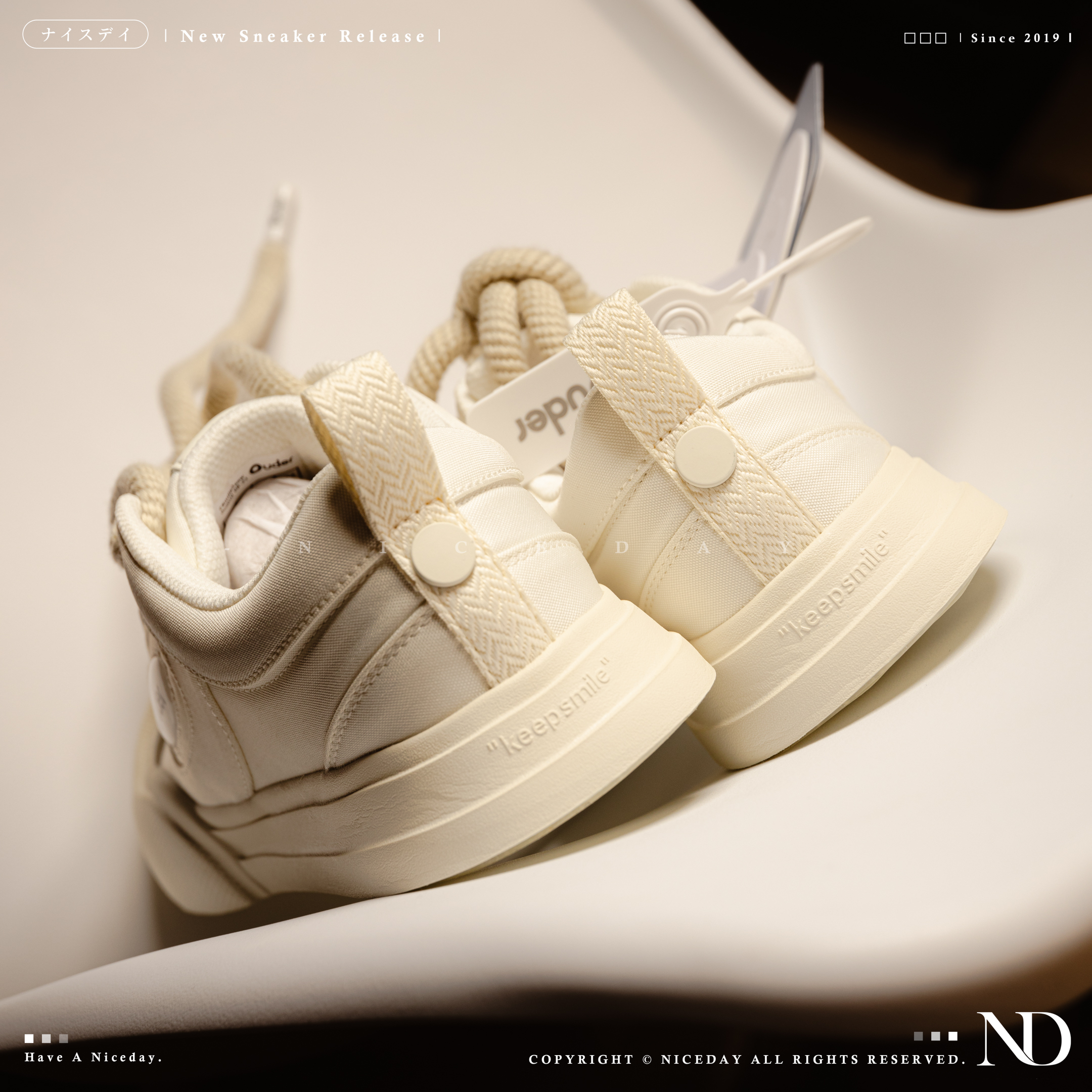 NICEDAY 代購 Ouder Smiler 開口笑 厚底 大頭 低筒 米白 OUD010BAI