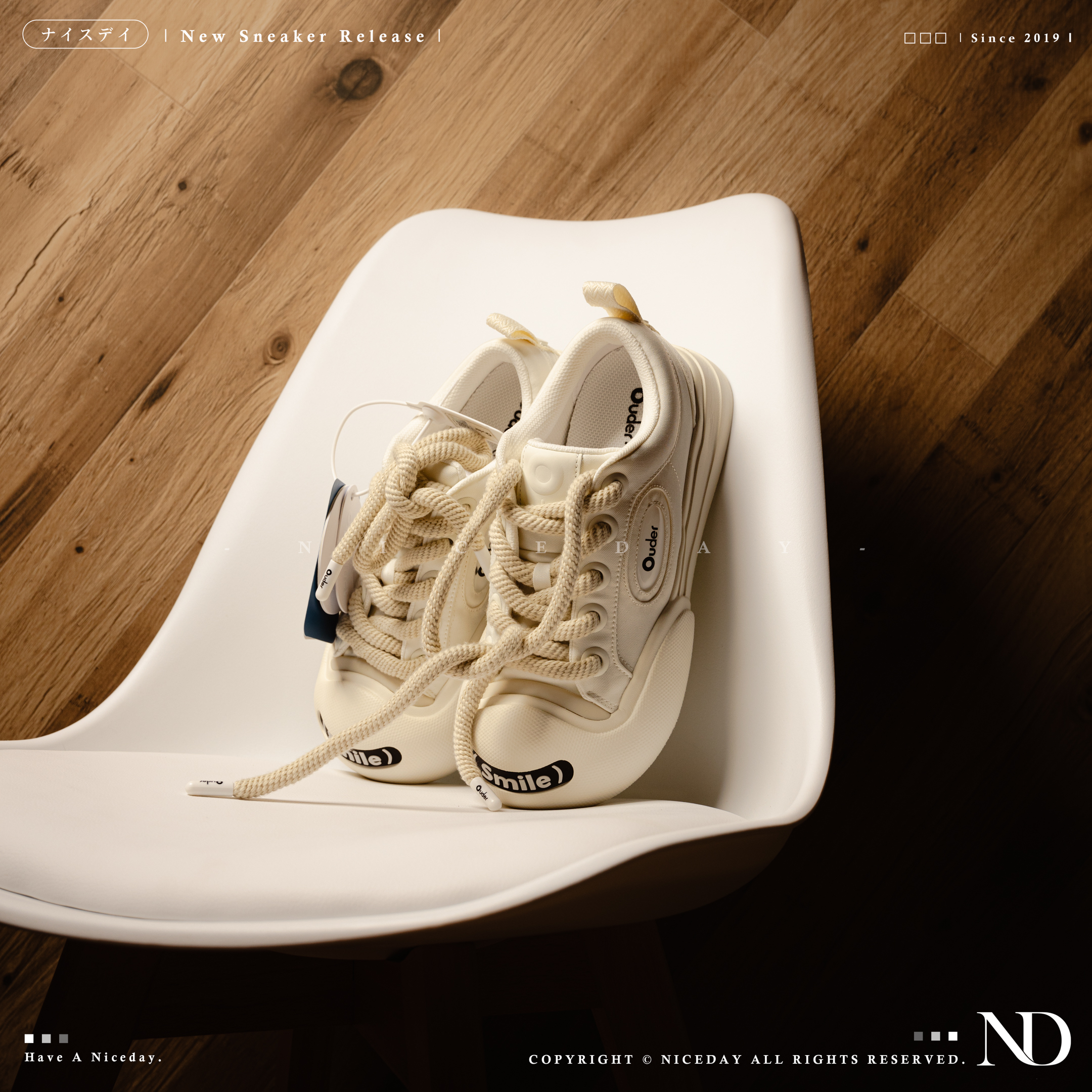 NICEDAY 代購 Ouder Smiler 開口笑 厚底 大頭 低筒 米白 OUD010BAI