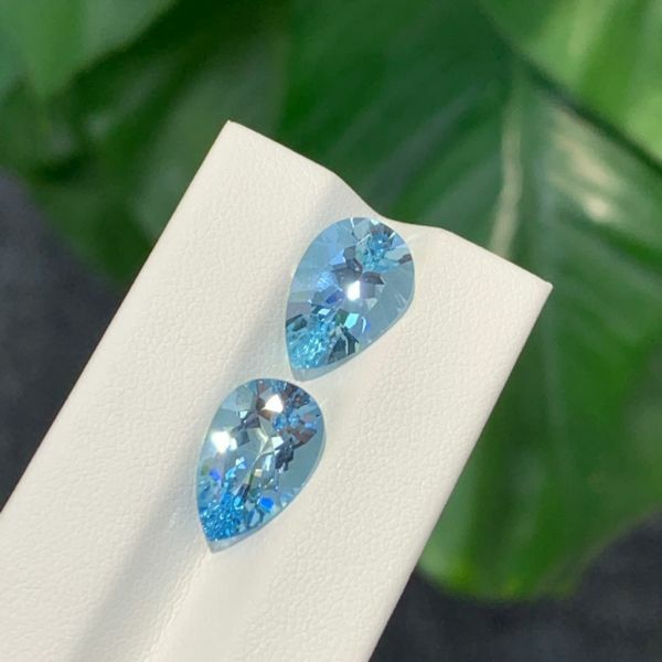 7.24ct/ 2顆 一組 海藍寶水滴裸石