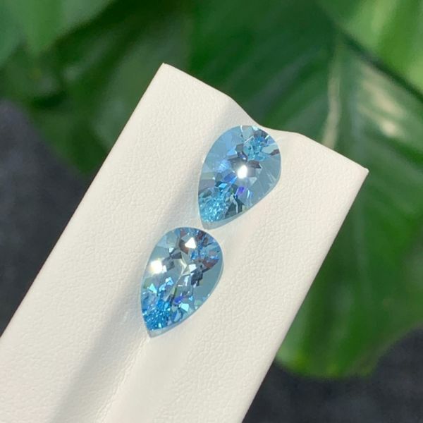 7.24ct/ 2顆 一組 海藍寶水滴裸石