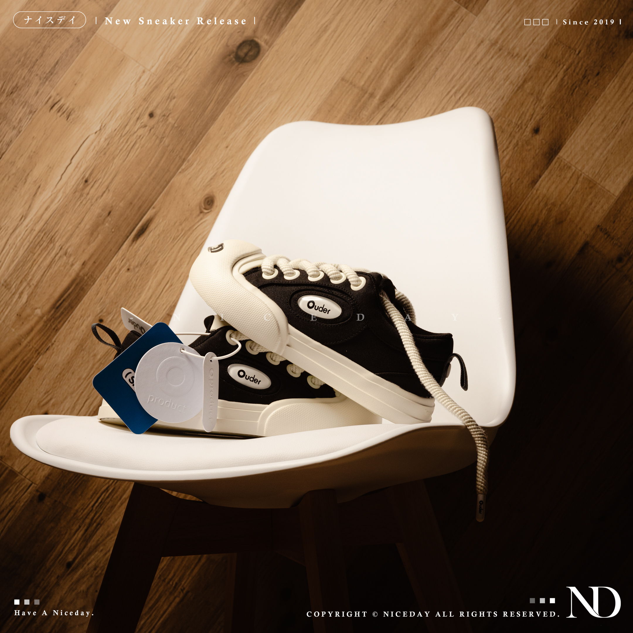 NICEDAY 代購 Ouder Smiler 開口笑 厚底 大頭 低筒 黑白 OUD010HEI