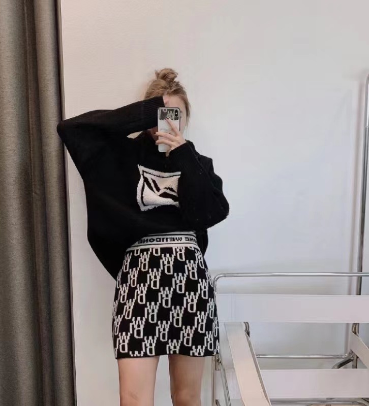 We11done  黑色彈幕字母短裙 WD-KS3-21-601   BLACK -T