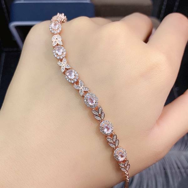 925銀手鍊 純天然粉晶