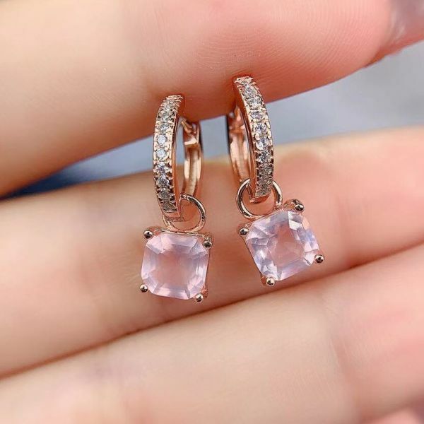 925銀耳環 純‮然天‬新款粉晶