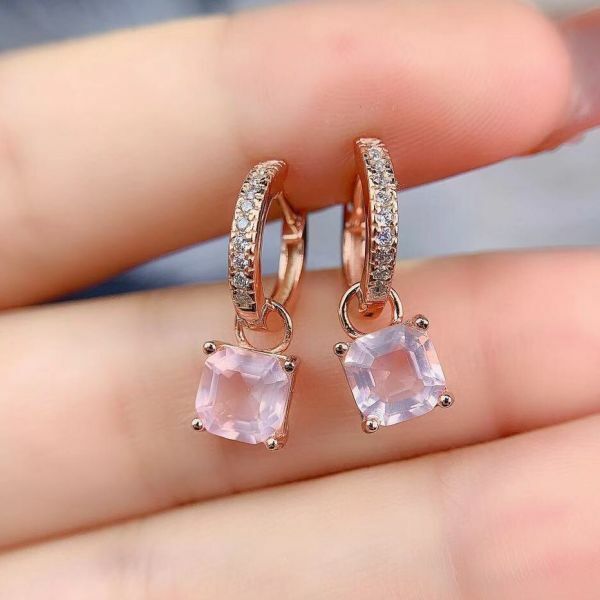 925銀耳環 純‮然天‬新款粉晶