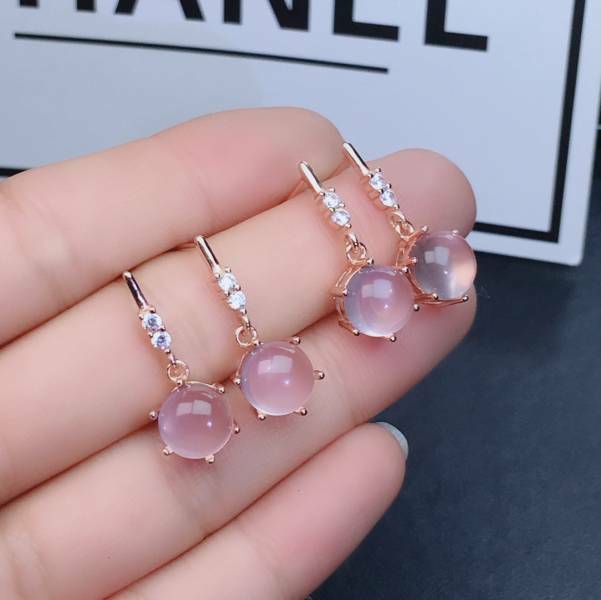 925銀耳環 純‮然天‬新款粉晶