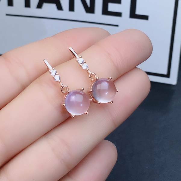 925銀耳環 純‮然天‬新款粉晶