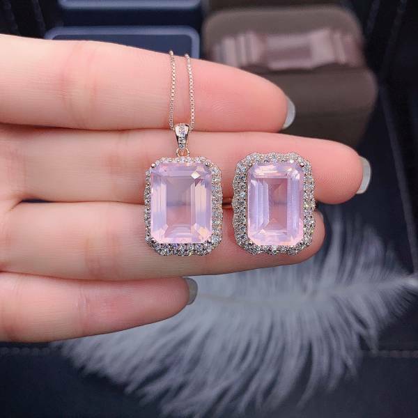 925銀套組 純天然莫桑比克粉晶