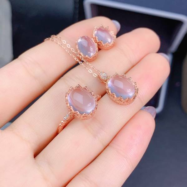 925銀K金套組 天然粉晶