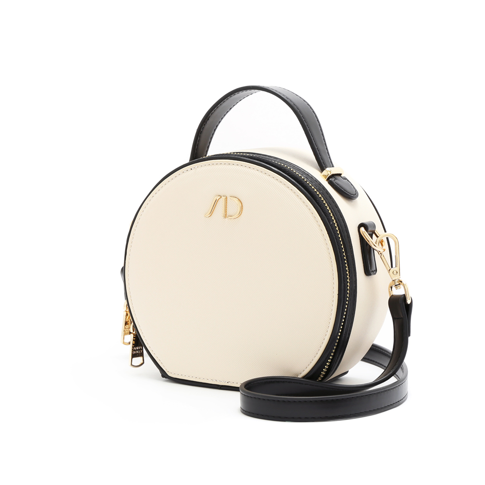 法式滾邊拼接撞色圓餅包 經典黑