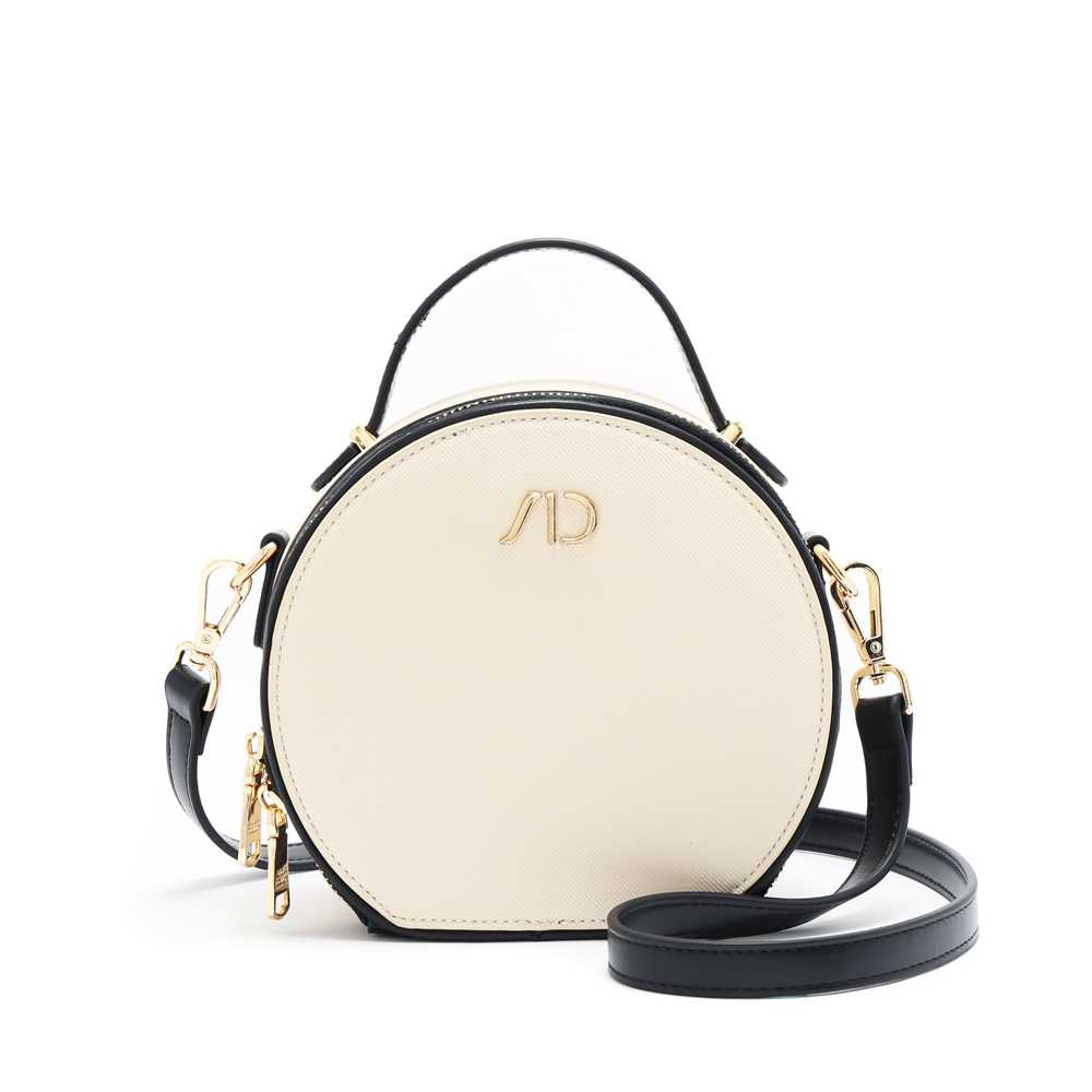 法式滾邊拼接撞色圓餅包 經典黑