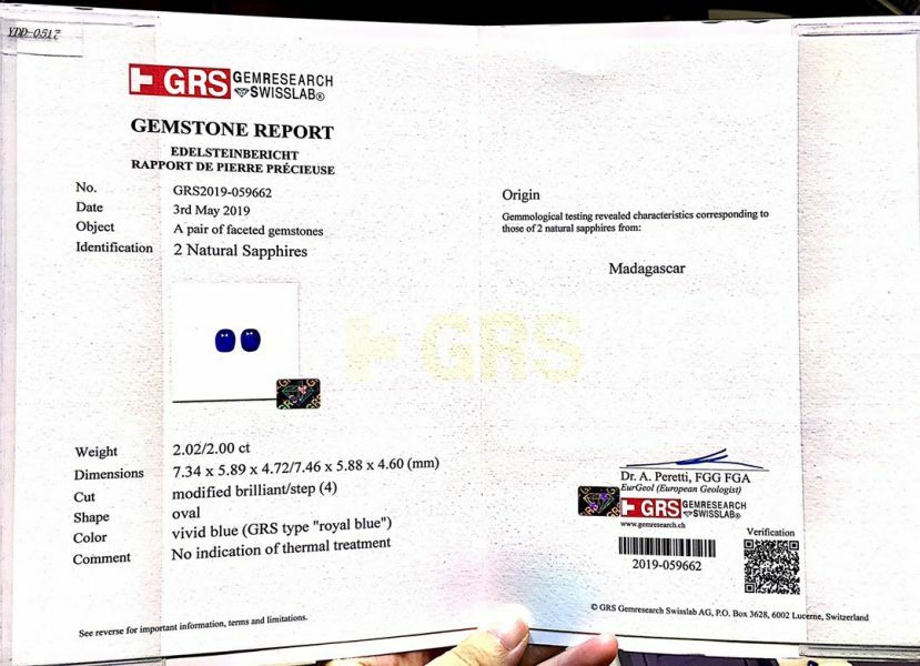 無燒皇家藍藍寶配對 2.0 2.02克拉