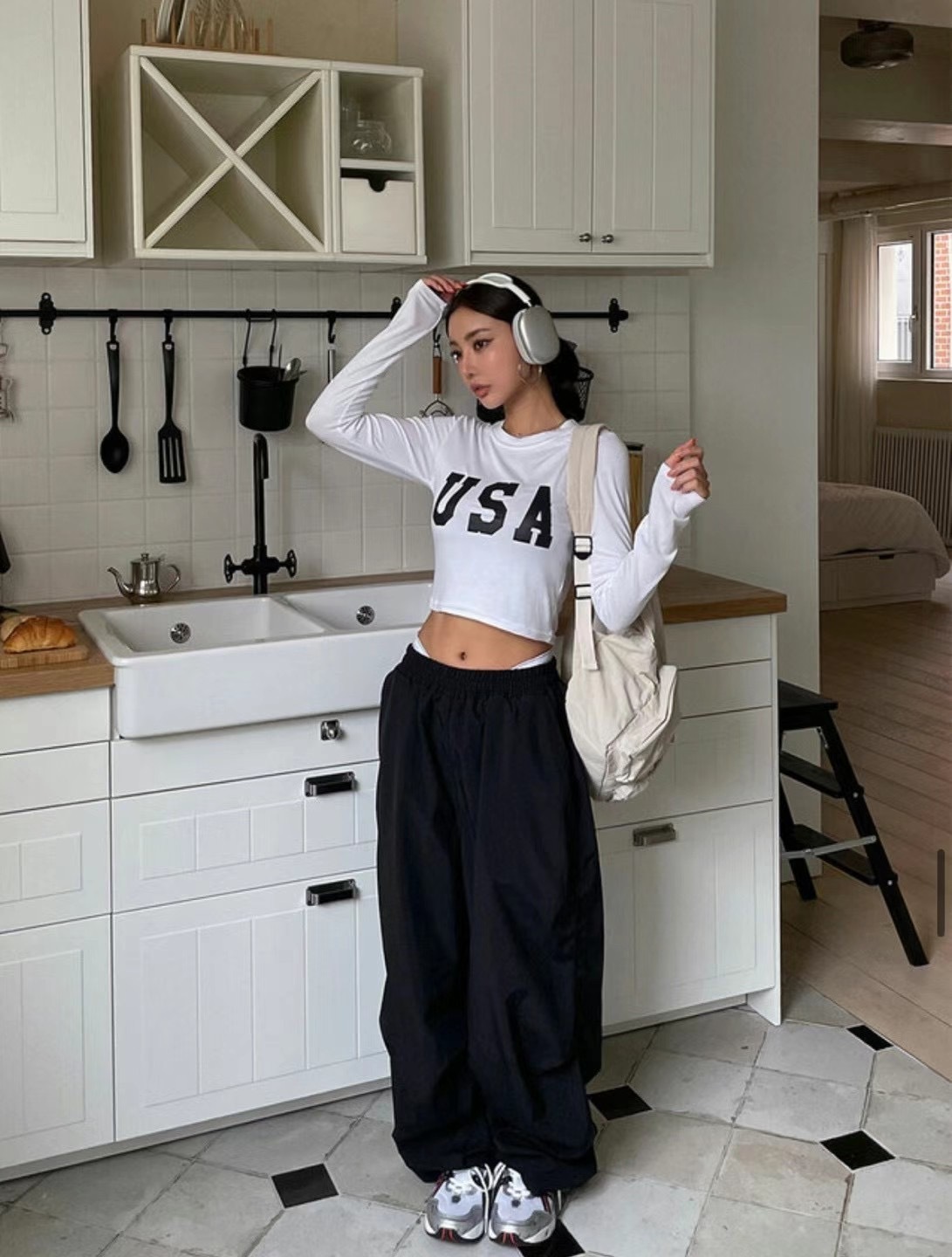 🇰🇷韓國 寬鬆 素面 縮口 尼龍 長褲