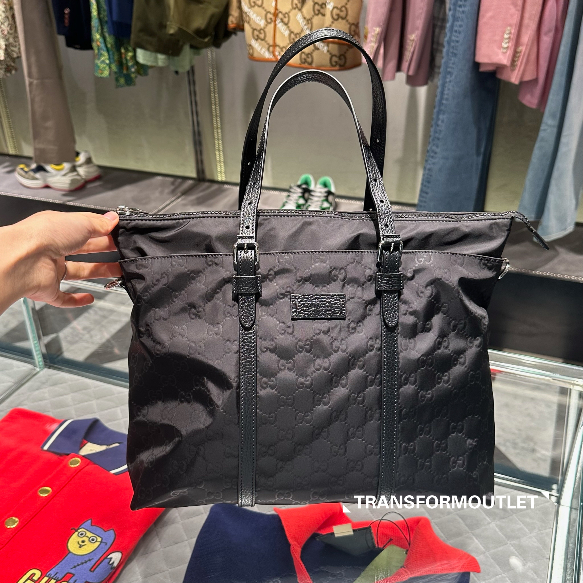 Gucci Bag-古馳尼龍單肩托特包 - Black