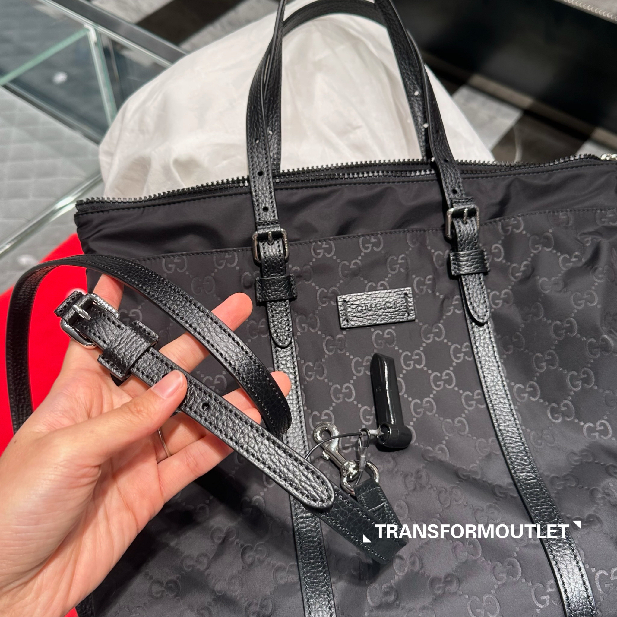 Gucci Bag-古馳尼龍單肩托特包 - Black