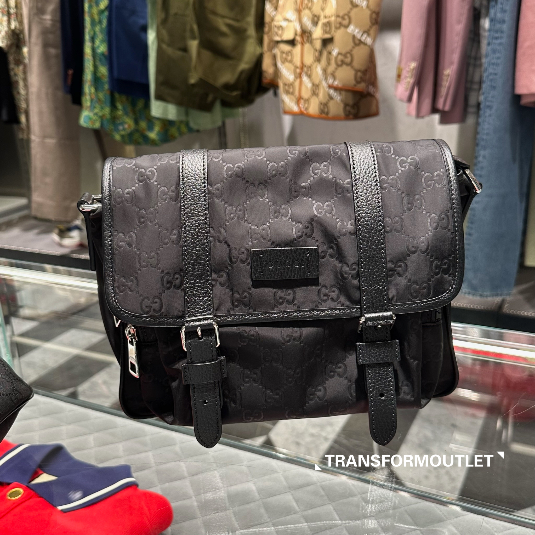 Gucci Bag-古馳尼龍郵差斜跨包 - Black