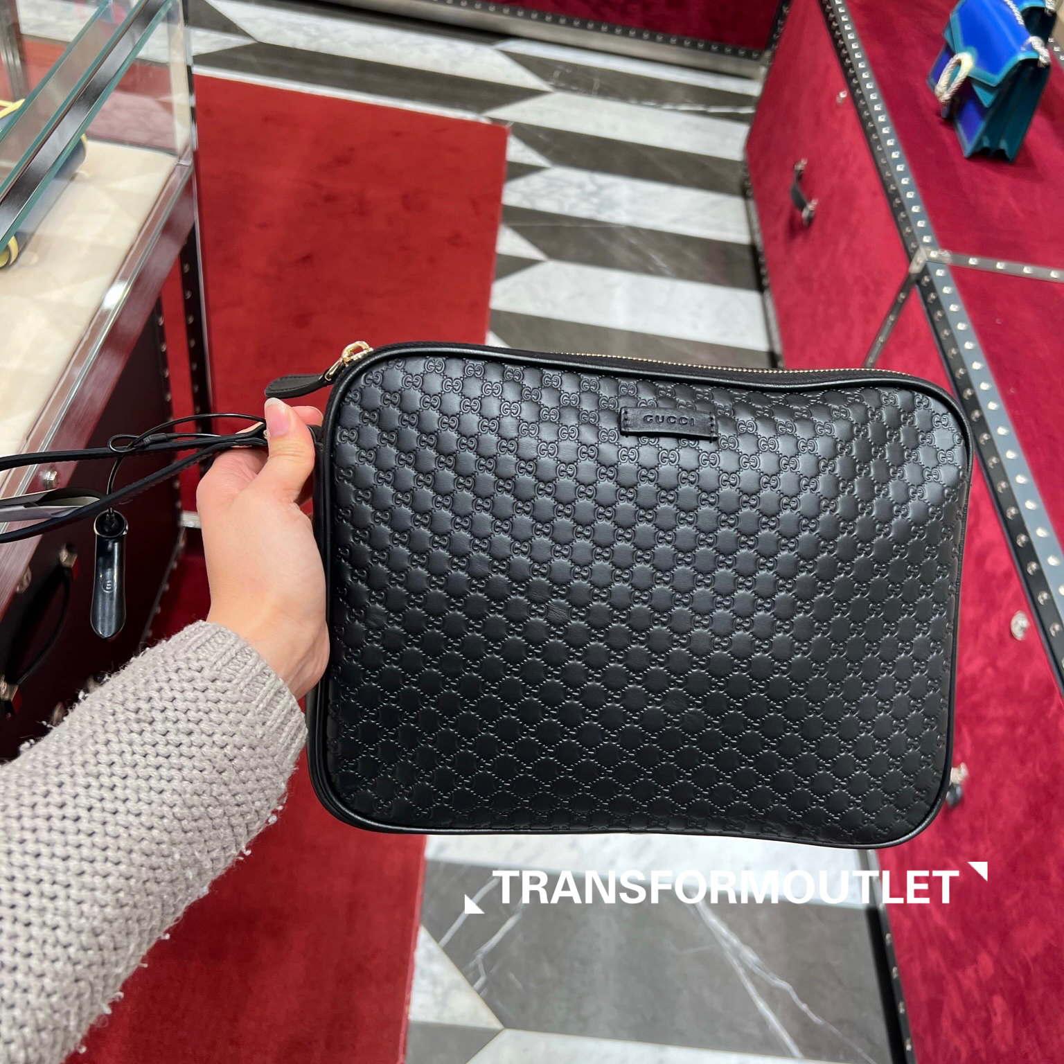 Gucci Bag-古馳GG細logo印花手包帶手把 - Black